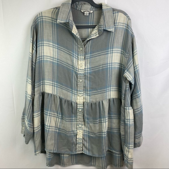 American Eagle Flannel Babydoll Top Blouse - Picture 3 of 12